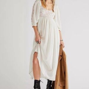 Free People Gauze White and light pink Embroidered Long Sleeve Dress custom slip